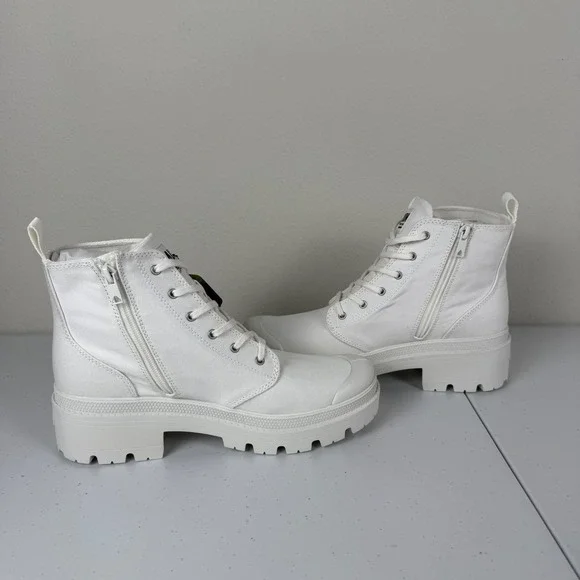 Palladium Pallabase Twill Boots Women's 10 Star White Platform Canvas Zip Up USA - Picture 9 of 11